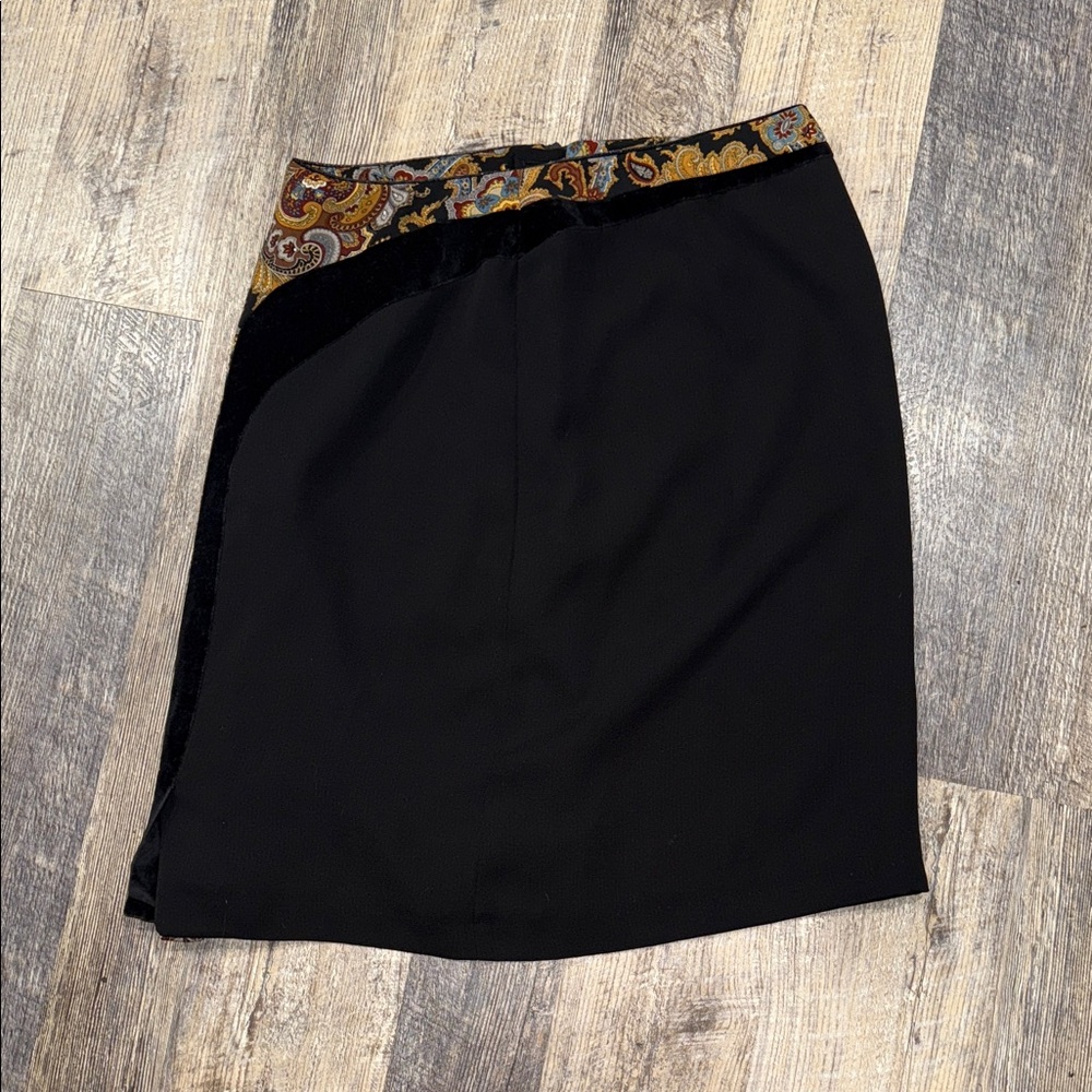 Harve Benard Asymmetrical Black Skirt with Paisley Accent